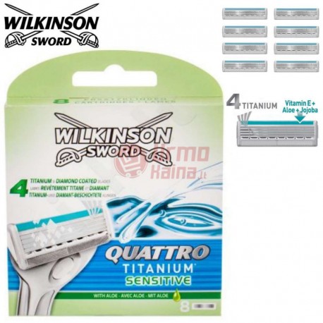 Skustuvo peiliukai Wilkinson Quattro Titanium Sensitive vyrams 8 vnt.